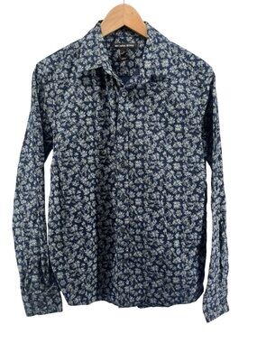 Michael Kors Navy Leaf Graphic Slim-Fit Button Down Dress Shirt